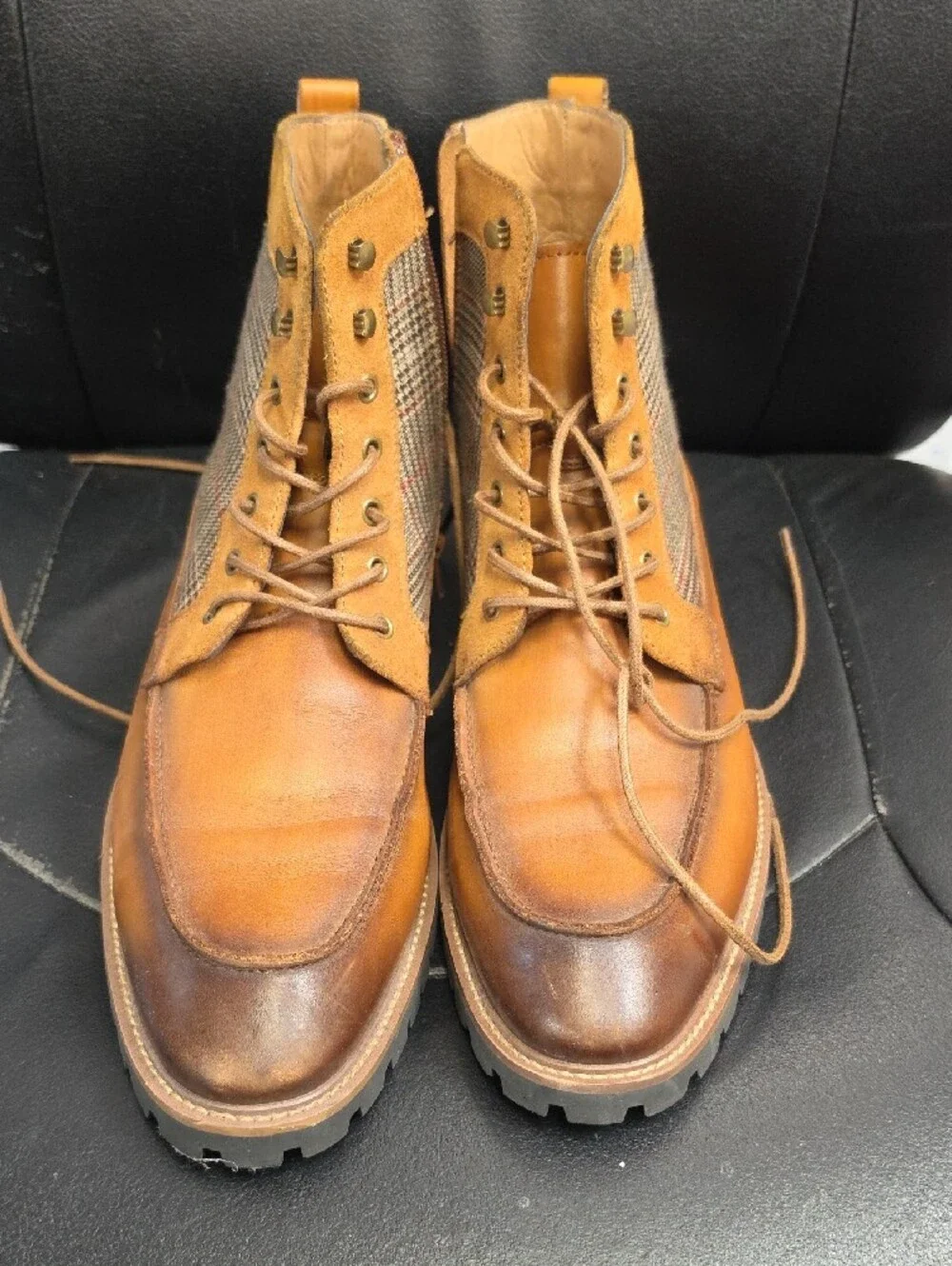 Milano Brown Leather Plaid Combat Boots